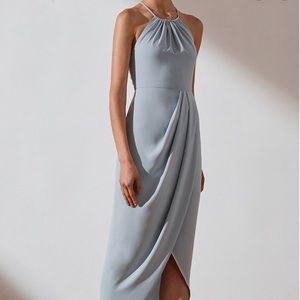SHONA JOY POWDER BLUE CORE HIGH NECK RUCHED DRESS